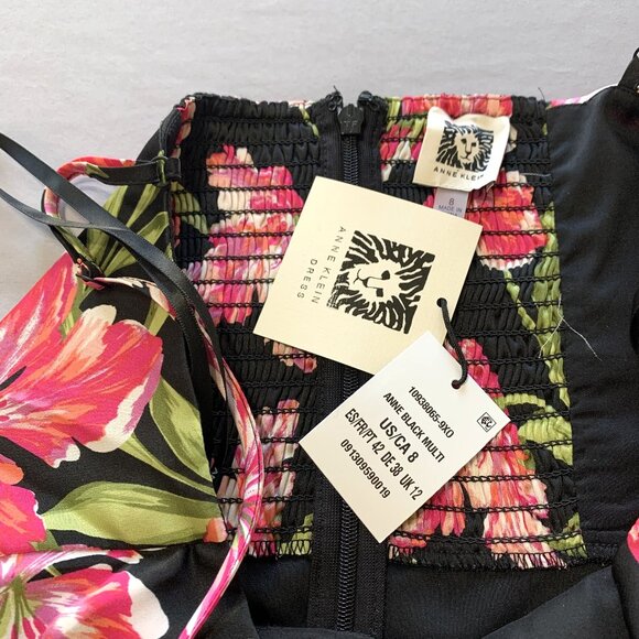 NWT Anne Klein Women Black Pink Floral Tiered Sleeveless Maxi Dress Prom Size 8 - Picture 9 of 12